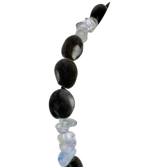 Handmade Black Velvet Opalite Beaded Necklace Boho Festival Y2K Art to Wear - Picture 3 of 6